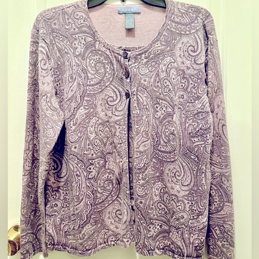 KORET CARDIGAN PURPLE PULLOVER LAYERED SIZE LARGE COTTAGECORE